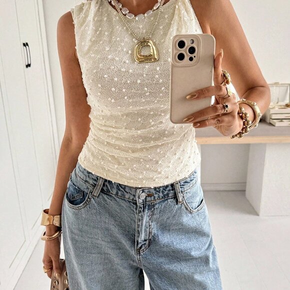 MODA ME COUTURE Tops - Apricot Casual Women's Round Neck Sleeveless Tank Top with Open Back Straps